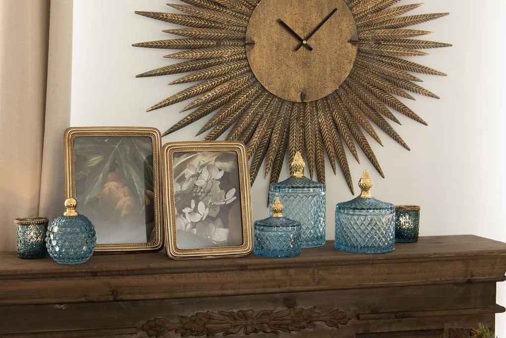 Modrá okrúhla sklenená dóza s viečkom Bonboniéra - Ø 9*11 cm