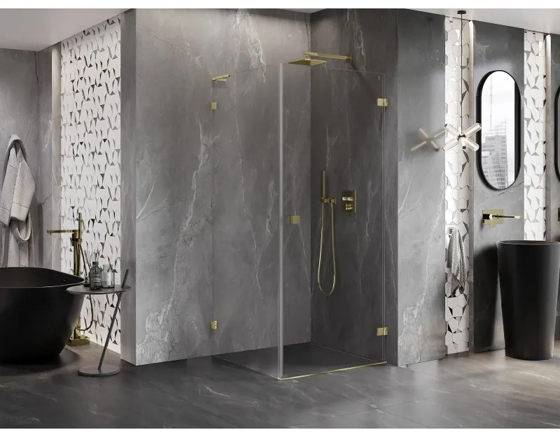 Mexen Lunar-B L výklopný sprchový kút pravý 90 x 90 cm, číre sklo, zlatá lesklá, 832L-090-090-50-00-P