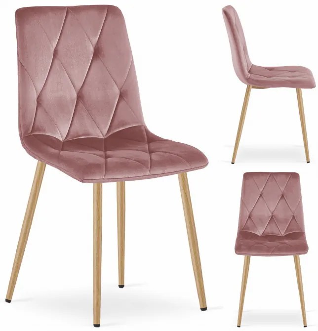 Jedálenská stolička LIBRA zamatová ružová / drevené nohy