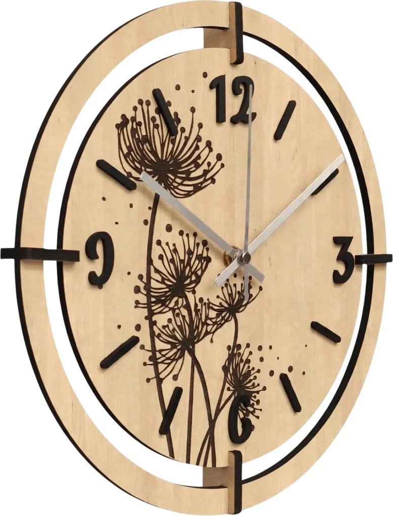 Nástenné hodiny s motívom púpava | LOTI: HDF - Javor 30 cm 4811-115544 HDF0706-ruky-silver