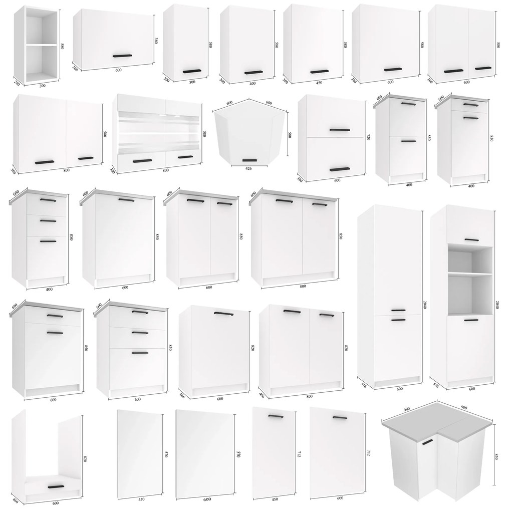 Kuchynská linka Belini 420 cm biely mat s pracovnou doskou Uniqagrande  TOR UNIQAGRANDE/5/WT/WT/0/B1