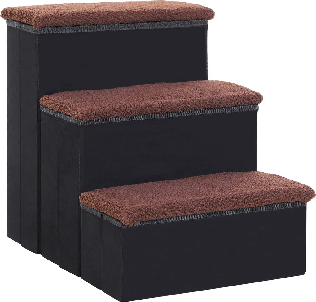 PawHut Pet Stairs - Skladateľné schodíky pre mačky a psov, 3 kroky so skladovacím priestorom, čierne, 40 x 54 x 48 cm | Aosom