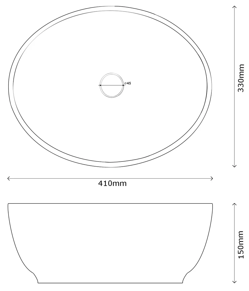Gamma Lilo, umývadlo na dosku 410x330x150 mm, biela s čiernym okrajom, GMA-UC-LILO
