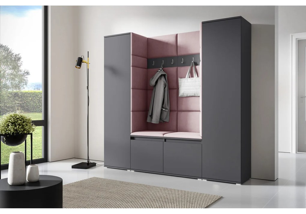 Predsieňová stena AMI 31 Bez zrkadla Grafit Ružová