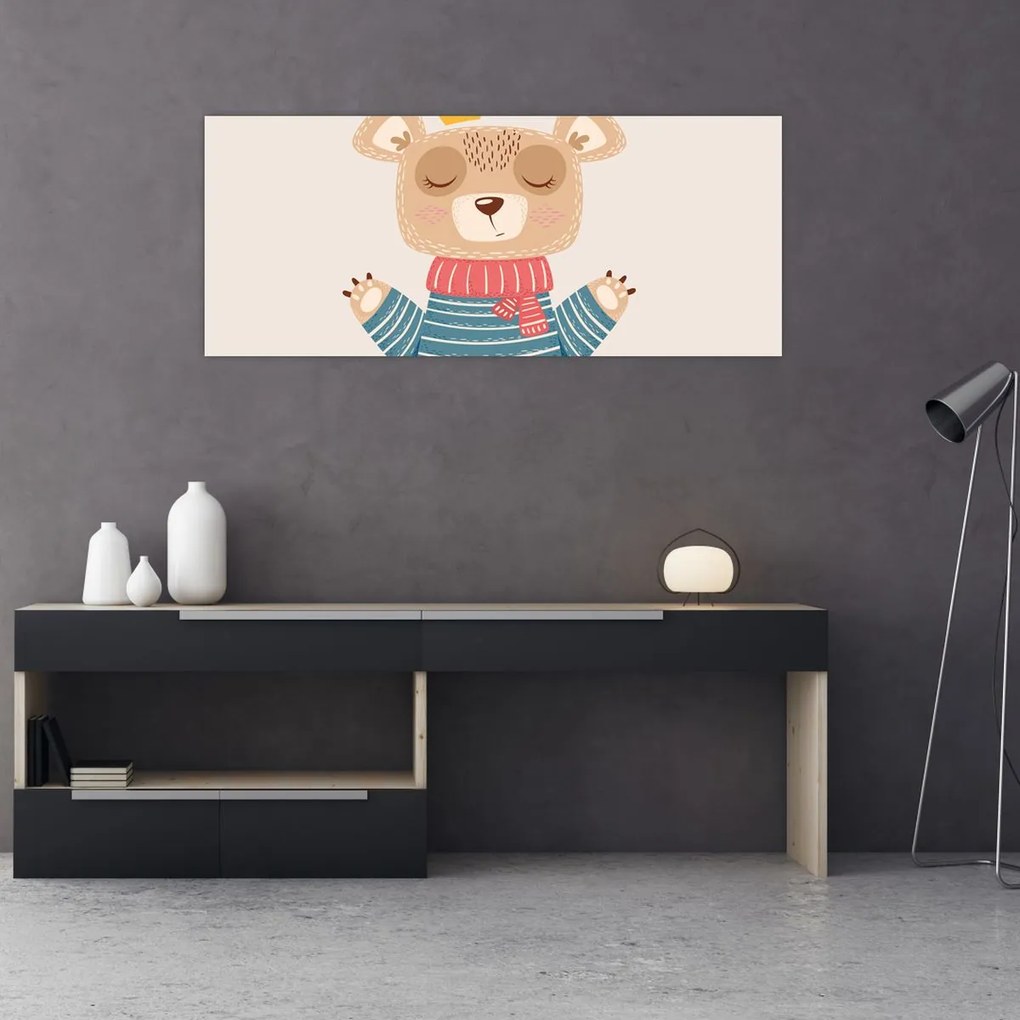 Obraz - Béžový medvedík s korunkou (120x50 cm)