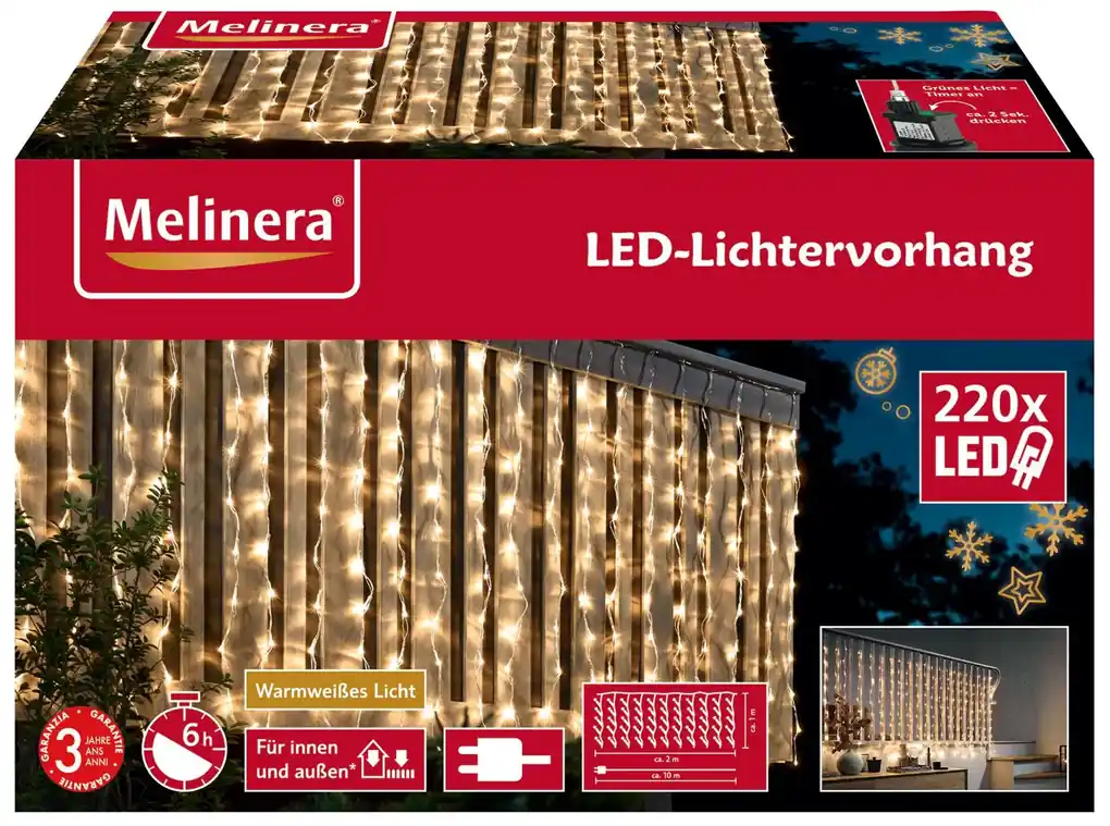 MELINERA® LED svetelná reťaz 2 x 1 m s 8 funkciami (teplé biele svetlo),  teplé biele svetlo (100307955) | BIANO
