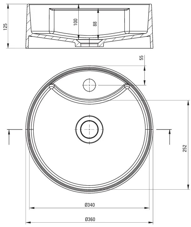 Deante Silia, umývadlo na dosku s otvorom na batériu 360x360x125mm, šedá metalíza, DEA-CQS_SU4B