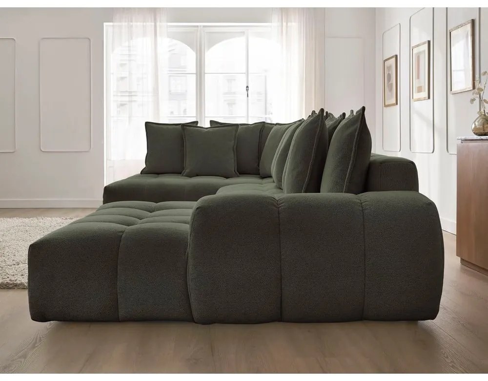 Zelená ženilková rozkladacia/s úložným priestorom rohová pohovka (ľavý roh/do tvaru "U") Everest – Bobochic Paris