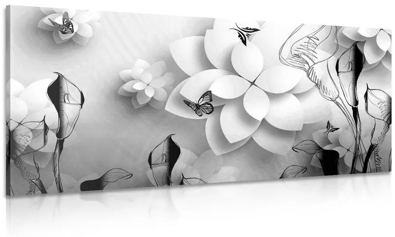 Obraz abstraktné kvety v čiernobielom prevedení Varianta: 100x50