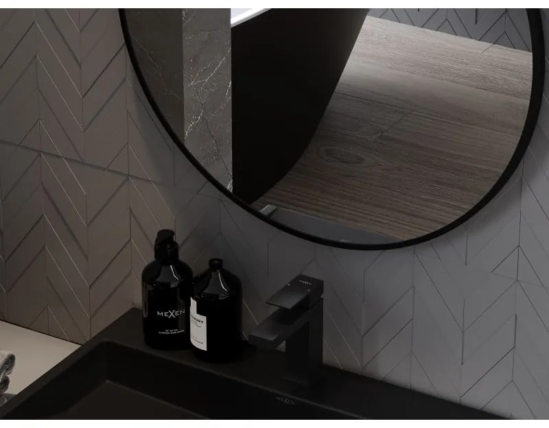 Mexen Loft, okrúhle kúpeľňové zrkadlo 65 cm, farba rámu čierna matná, 9850-065-065-000-70