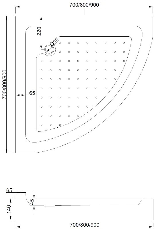 Mexen Rio, štvrťkruhový sprchovací kút s posuvnými dverami 90 x 90 cm, 6mm číre sklo, chrómový profil + biela vysoká sprchová vanička Rio, 863-090-090-01-00-4710