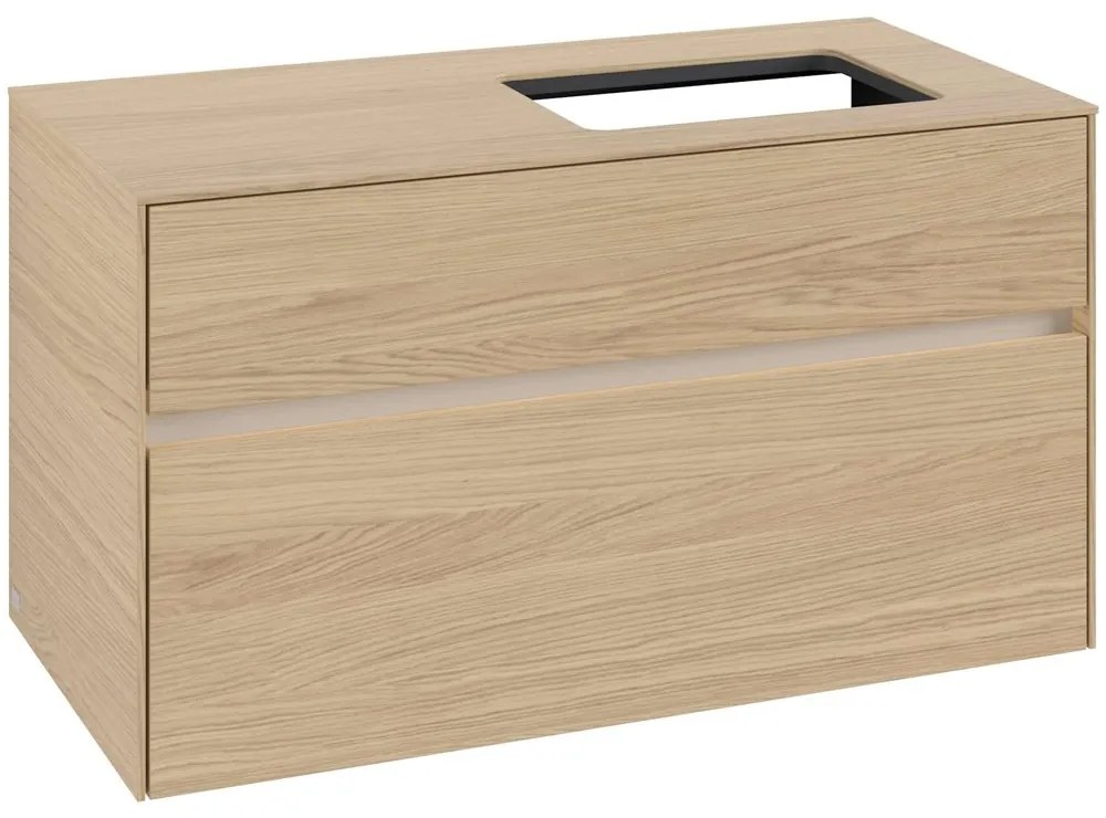 VILLEROY &amp; BOCH Collaro závesná skrinka pod umývadlo na dosku (umývadlo vpravo), 2 zásuvky, s LED osvetlením, 1000 x 500 x 548 mm, Nordic Oak, C111B0VJ