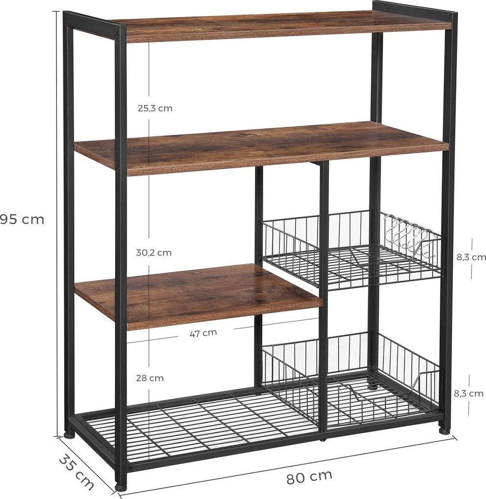 Kuchynský regál Houseland Erin hnedý/čierny