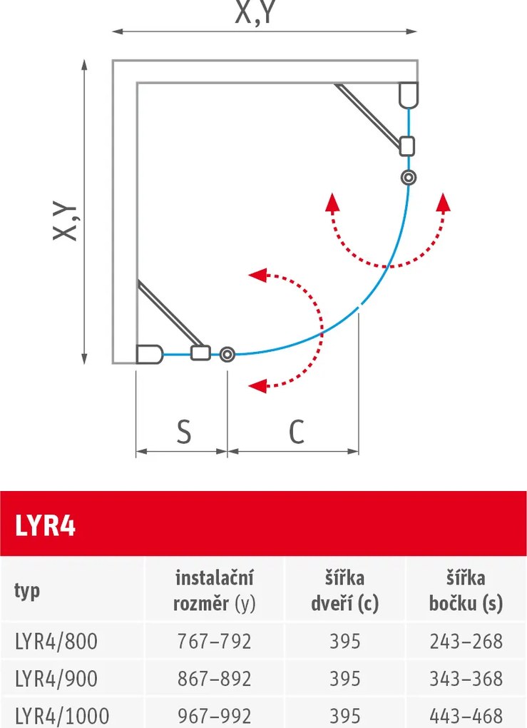 Roth Štvrťkruhový sprchovací kút LYR4 - bez vaničky ROTH-Variant: rozmery: 80x80 cm - (LYR4 800 - 1135008265), ROTH-Profily: profily: brillant, výplň…