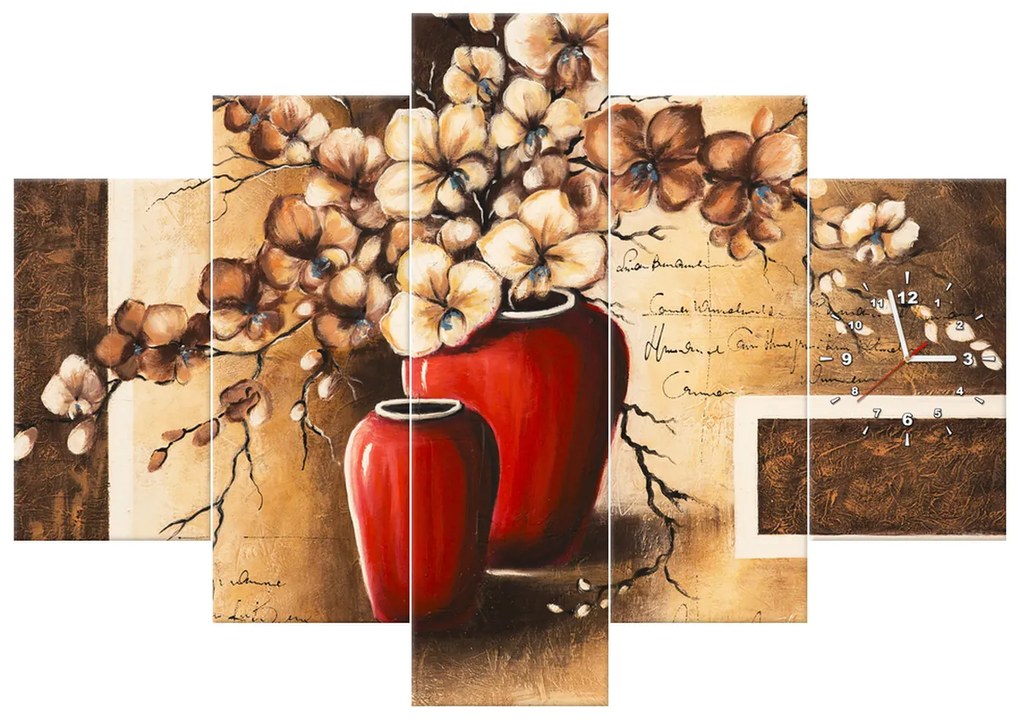 Gario Obraz s hodinami Orchidei v červenej váze Veľkosť: 150 x 70 cm