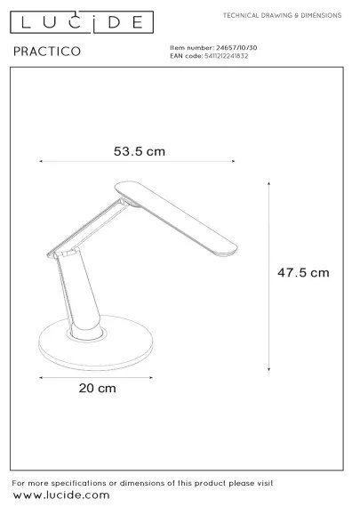 Lucide 24657/10/30 - LED Stmievateľná dotyková stolná lampa PRACTICO LED/10W/230V