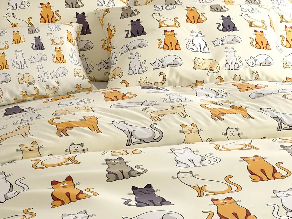 Bavlnené obliečky COLORED CATS BLEND krémové Rozmer obliečky: 70 x 90 cm | 140 x 220 cm