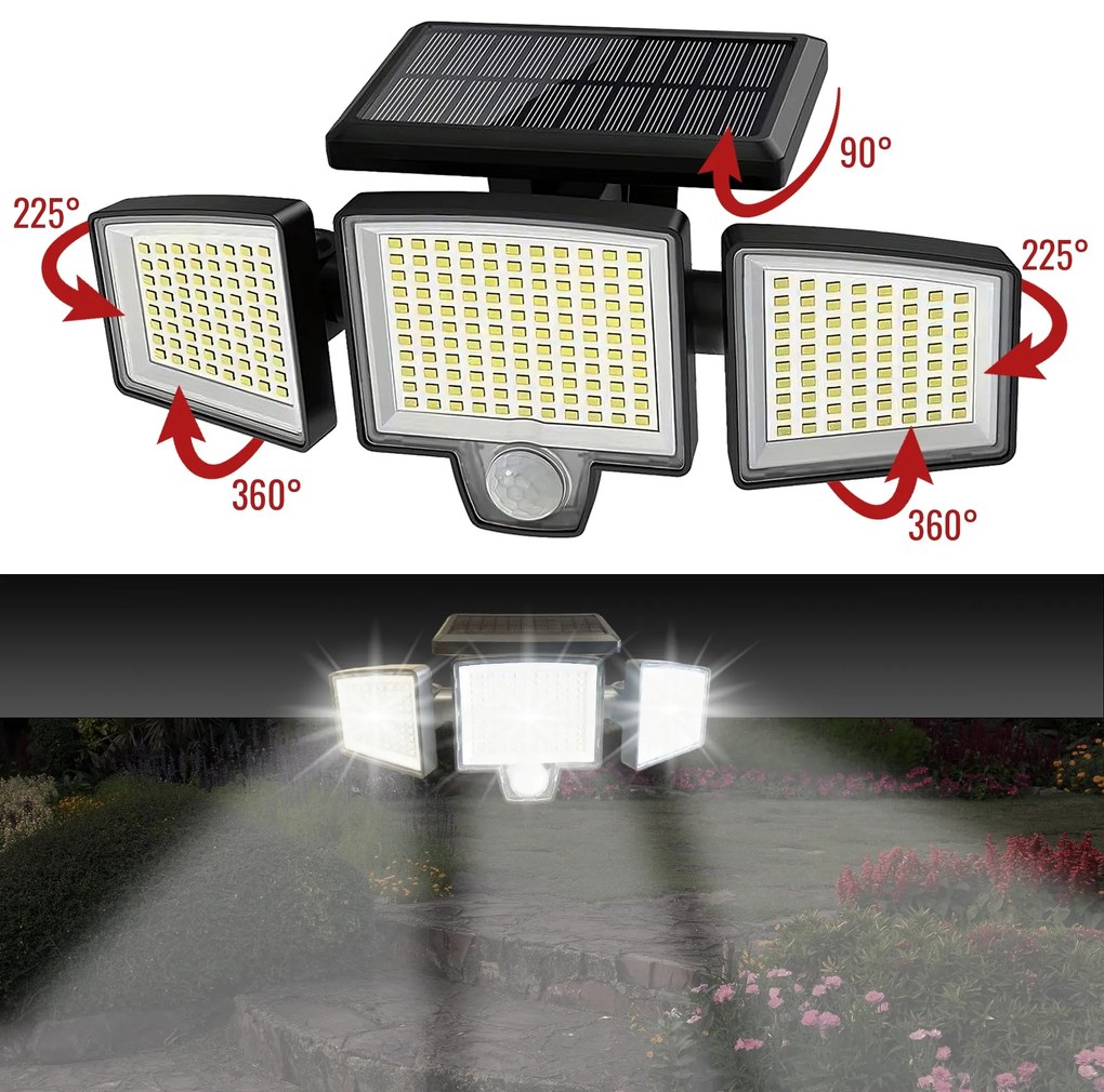 Nástěnná solární LED lampa Nachas černá