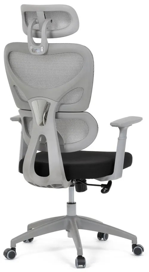 Kancelárska ergonomická stolička GRANT II — sieť, látka, sivá
