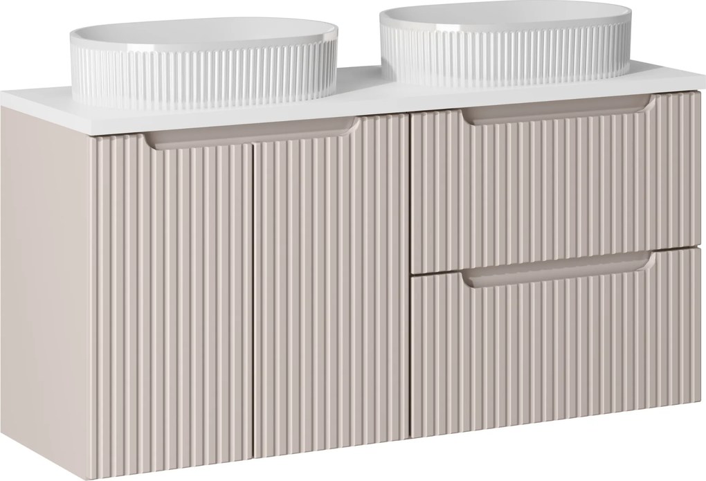 Comad Kúpeľňová skrinka s doskovými umývadlami set Nova Cashmere 120 kašmír/biela