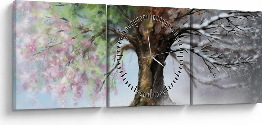 Obraz - Strom štyroch ročných období (s hodinami) (90x30 cm)