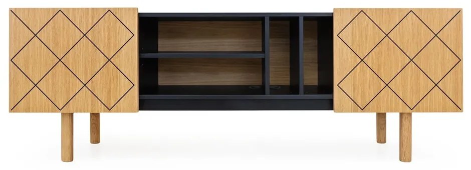 Čierny/prírodný TV stolík v dekore duba 175x60 cm Porto - Woodman
