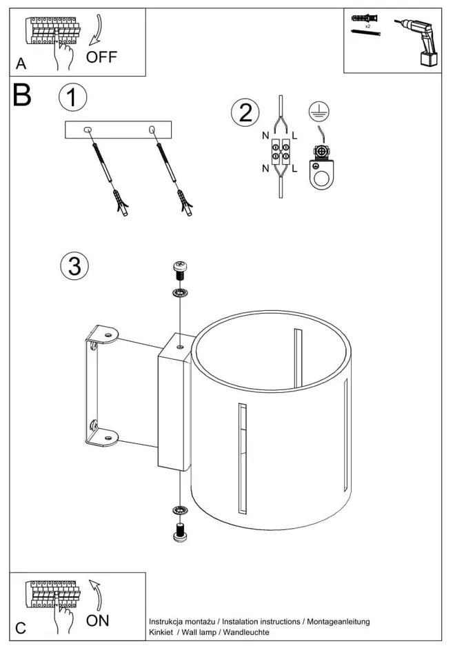 Čierne nástenné svietidlo Vulco – Nice Lamps