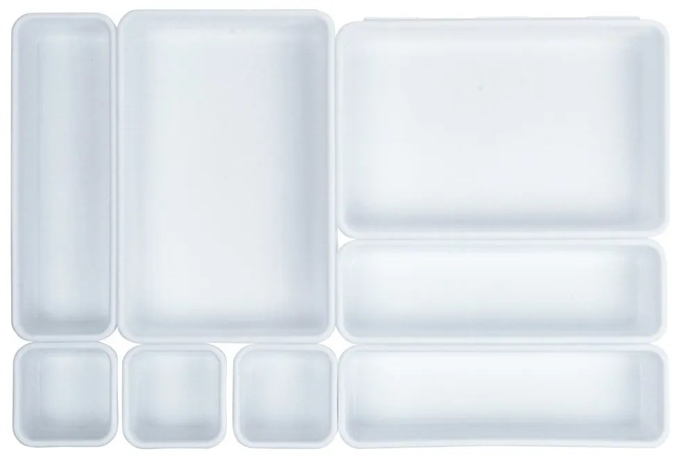 VILDE Súprava 8ks organizérov do zásuvky, biela, MODULAR 31 cm x 46 cm x 4,5 cm