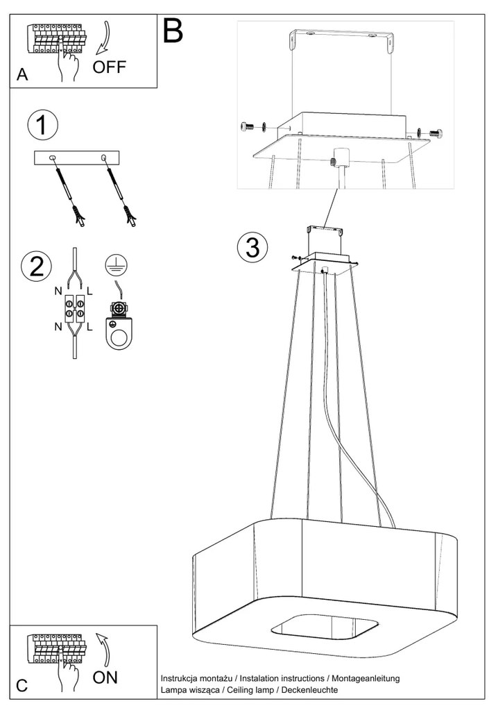 Závesné svietidlo Urano, 1x čierne textilné tienidlo, (biely plast), (60 cm)