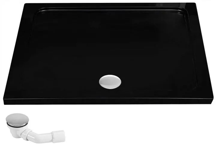 Rea Fargo, sprchový kút s krídlovými dverami 100 (dvere) x 80 (stena) x 195 cm, 6mm číre sklo, čierny profil + čierna sprchová vanička Savoy, KPL-K4909