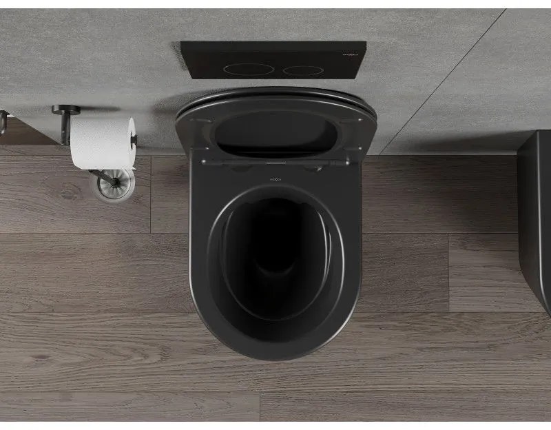 Mexen Rico závesné wc Rimless s toaletným Slim sedátkom z duroplastu, čierna matná - 30721085