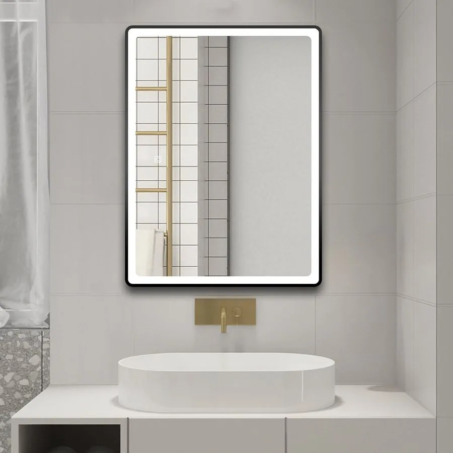 Aqualine Aqualine, SWIDA zrkadlo s LED osvetlením 60x80cm, dotykový senzor, stmievateľné, čierna matná, SW060