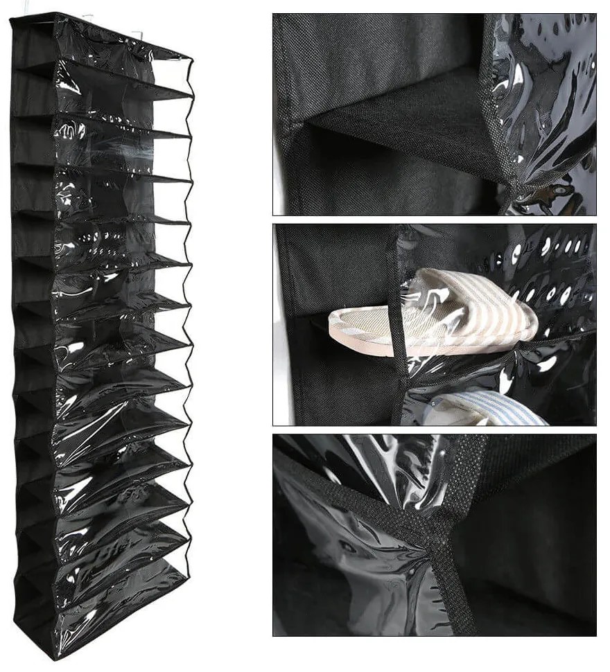 Závesný organizér obuvi- 160x55x16 cm - čierna
