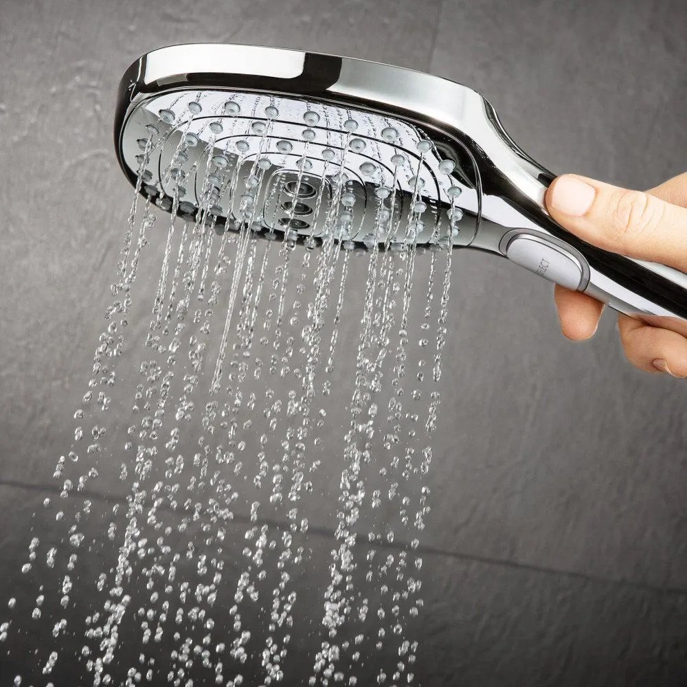HANSGROHE Raindance Select E Showerpipe nástenný sprchový systém s termostatom ShowerTablet Select 300, horná sprcha 3jet 318 x 190 mm, ručná sprcha 3jet, chróm, 27127000
