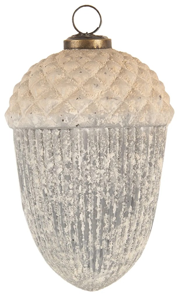 Biela vianočná ozdoba s patinou v tvare polodlouhého žaluďa - Ø 14 cm