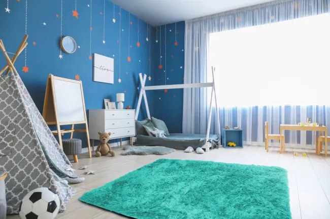 Protišmykový koberec SHAGGY svetlomodrý