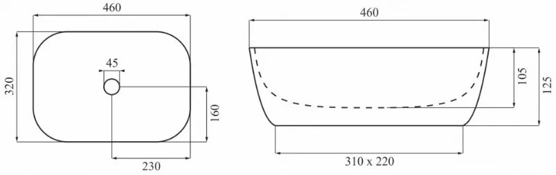 Calani Tracy, umývadlo na dosku 460x320x125 mm, biela lesklá, CAL-00003