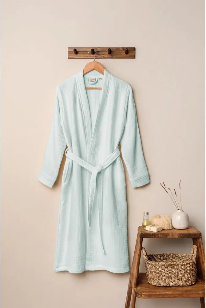 Mušelínový župan v mentolovej farbe veľkosť S/M Kimono – Foutastic