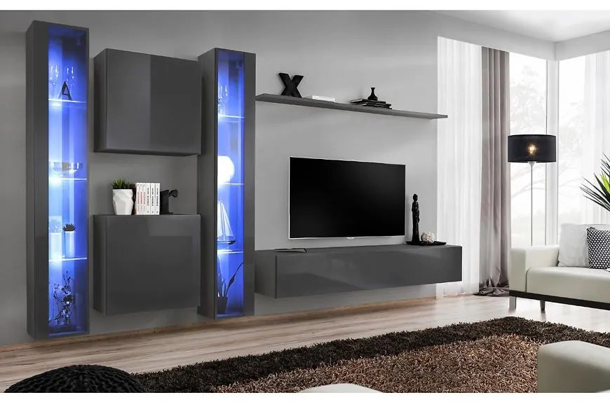 Obývacia stena Switch XVI Sklo +LED Grafit