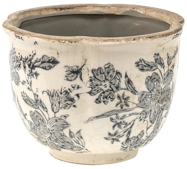 Keramický obal na kvetináč so šedými kvetmi Mell French S - Ø 16*12 cm