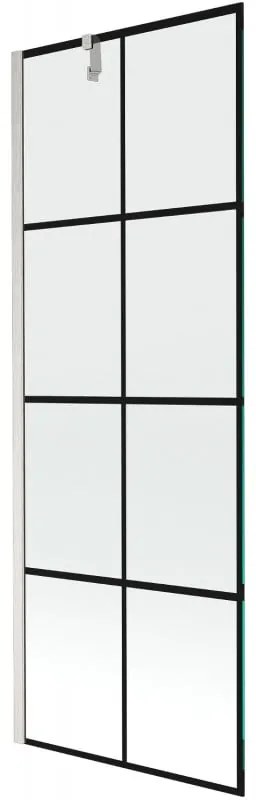 Mexen Next, 1-krídlová vaňová zástena 70 x 150 cm, 6mm číre sklo - čierny vzor, oceľová, 895-070-000-00-77-97