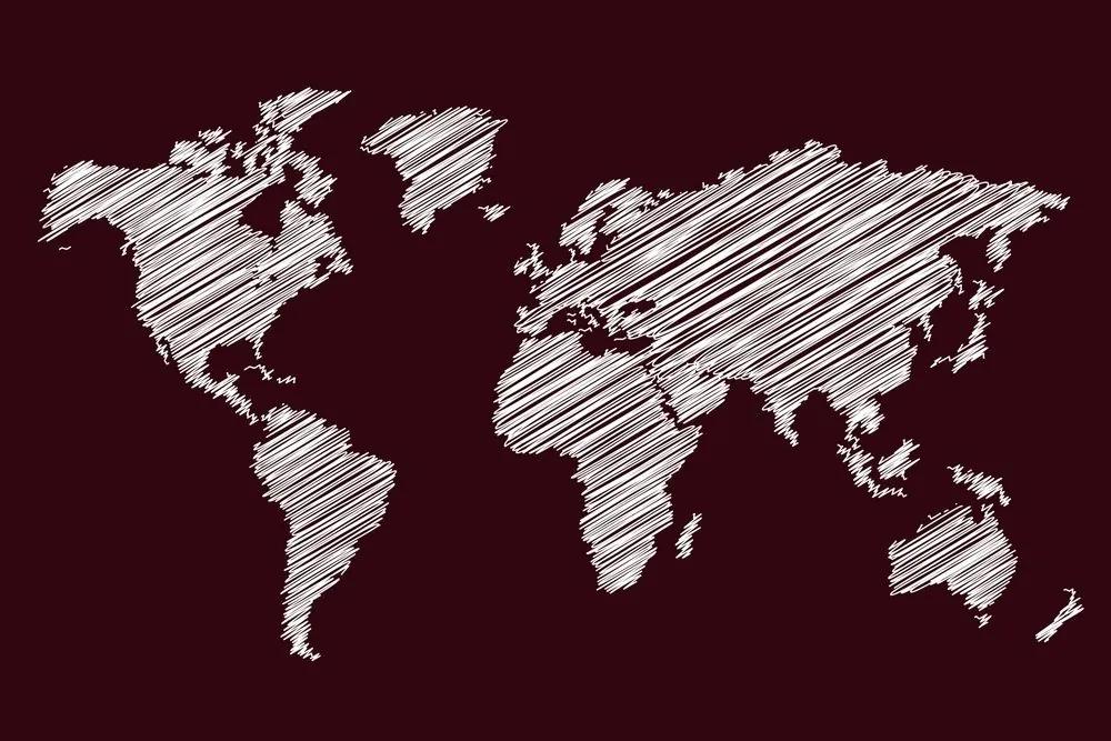 Obraz šrafovaná mapa sveta na bordovom pozadí - 120x80