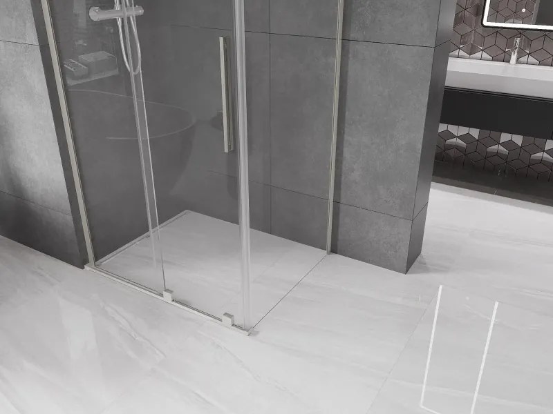 Mexen Velar L, sprchový kút s posuvnými dverami 90 x 85 cm, 8mm číre sklo, brúsená oceľ, 871-090-085-03-97