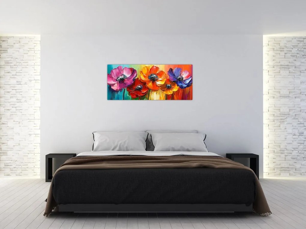 Obraz - Päť pestrofarebných kvetov (120x50 cm)