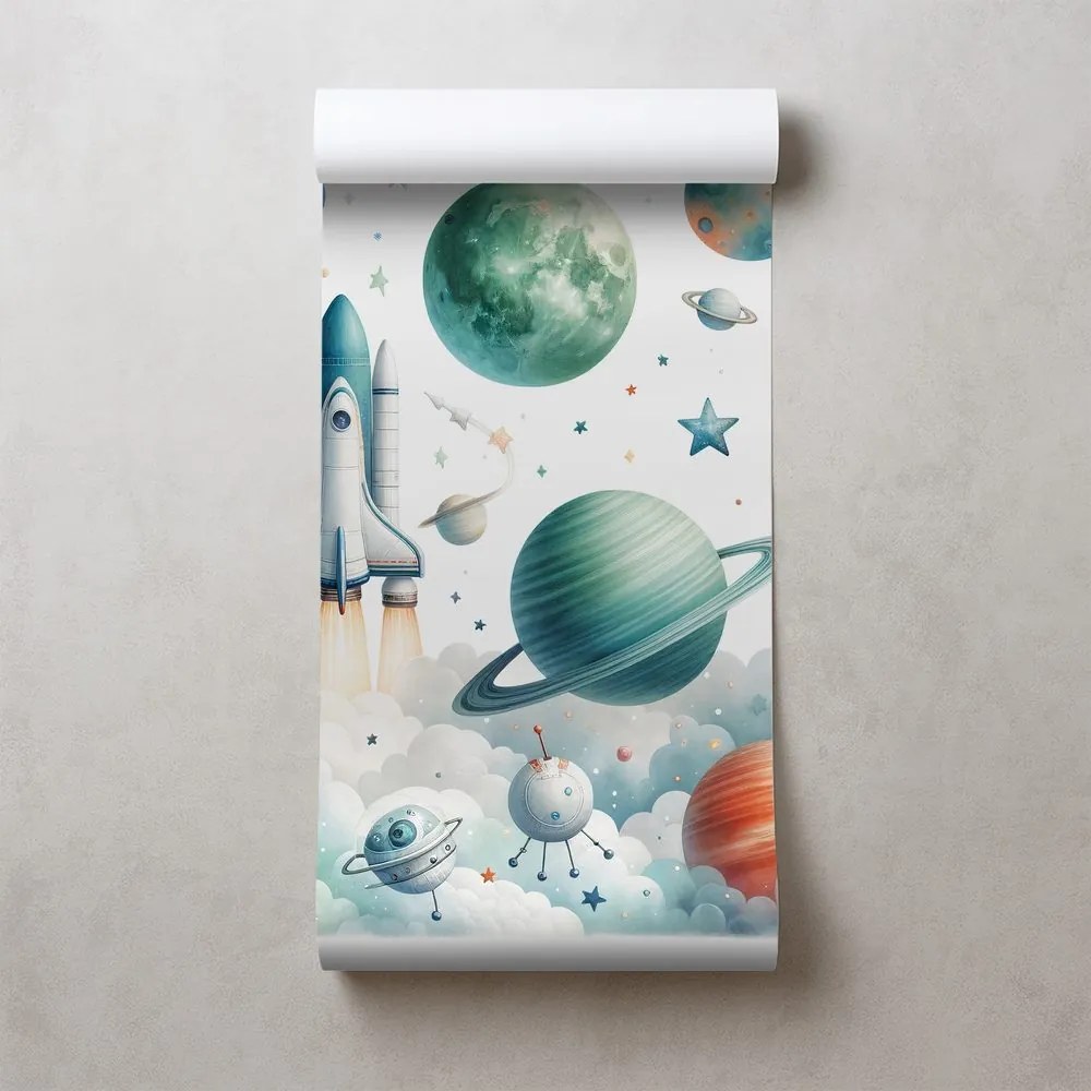 Tapeta detský vesmírny svet s raketami