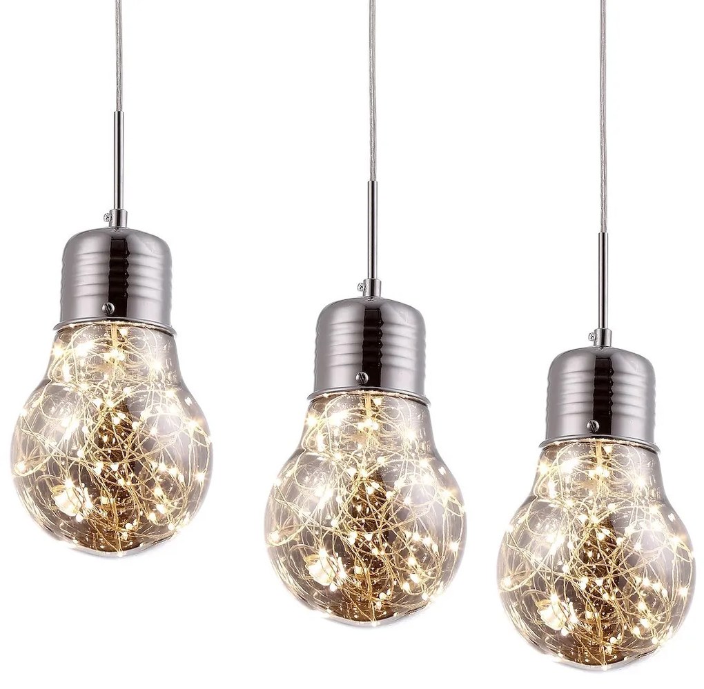 Závesné svietidlo Bulb 3, chrómové telo svietidla, ch