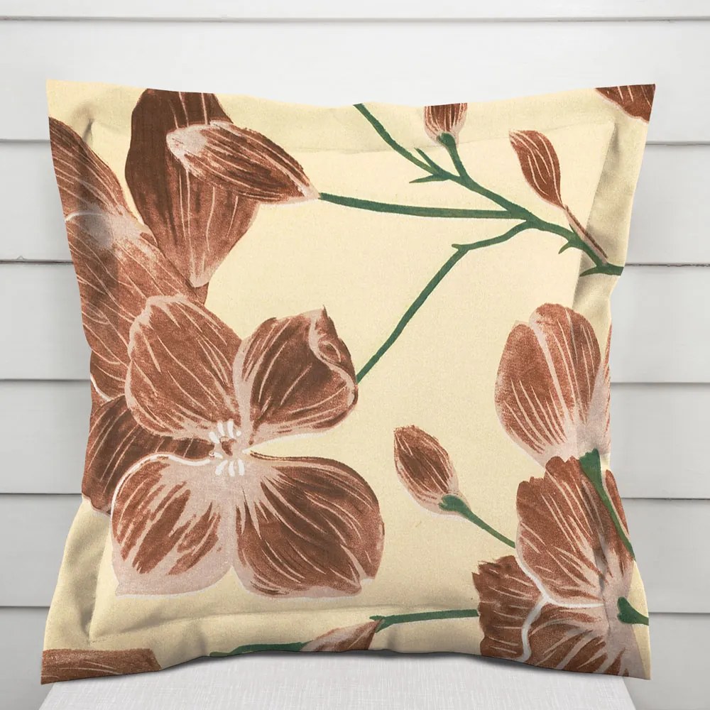 Biante Bavlnená obliečka na vankúš s lemom Sandra SA-536 Hnedé orchidey na vanilkovo žltom 50 x 50 cm