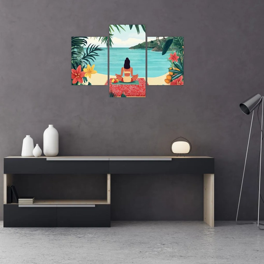 Obraz - Jogínka na pláži (90x60 cm)