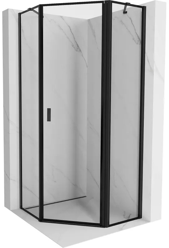 Mexen Mist, päťuholníkový sprchový kút, pravý 90 x 90 cm, číre sklo-čierny rám, 8A8-090-090-70-70-P