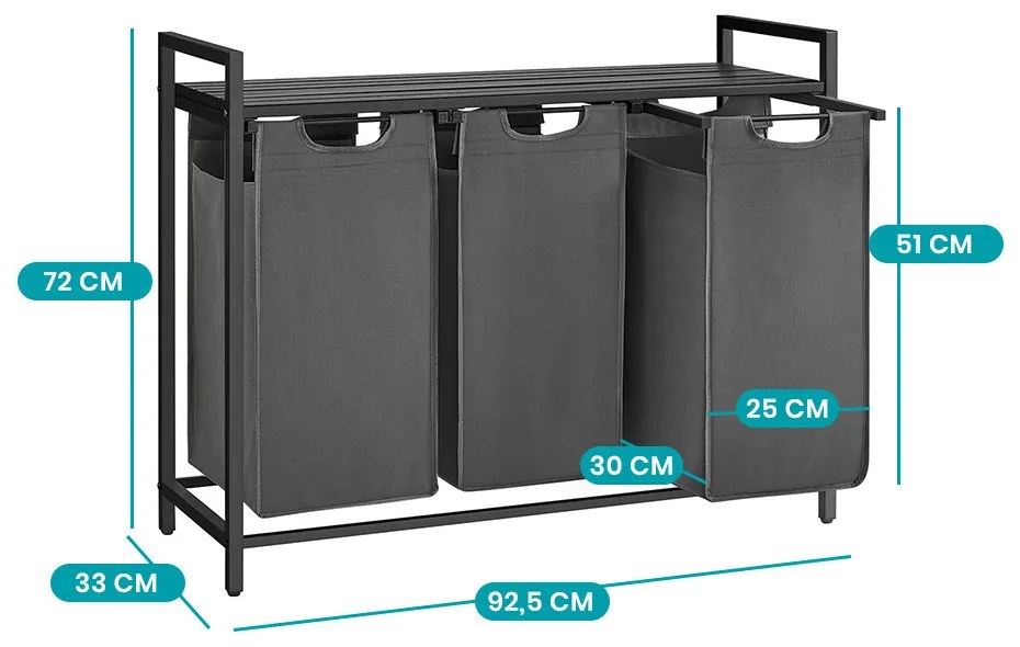 Trojdielny kôš na bielizeň, tmavosivý